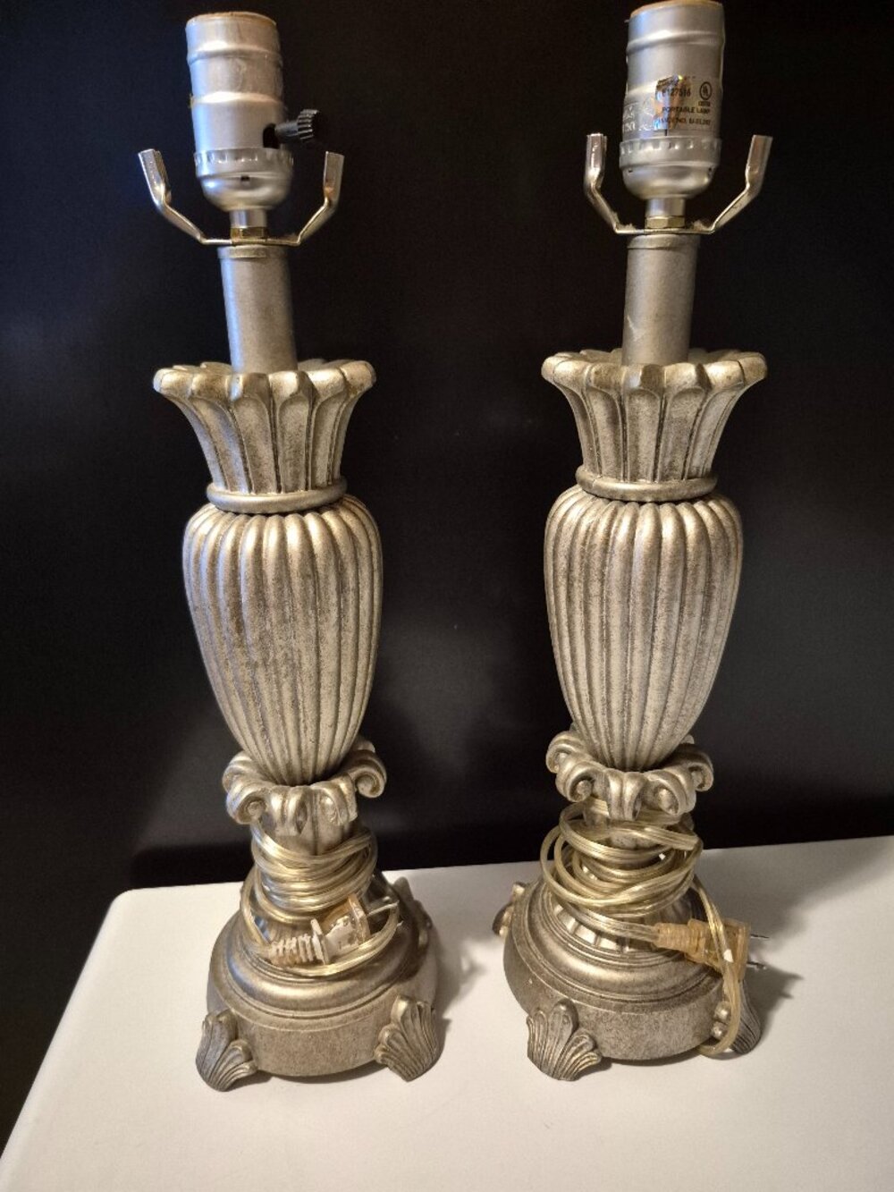 ANTIQUE DALE TIFFANY RESIN SILVER TABLE LAMP (SET OF 2)